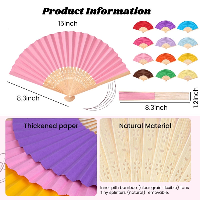 JOHOUSE 12 Packs Paper Folding Hand Fans, 8.3 Inch Multicolored Paper Fans Handheld Decorative Accessories for Wedding, Outdoor Rainbow Party Favors, Bridal Shower DIY Decoration Photography Props - Image 2
